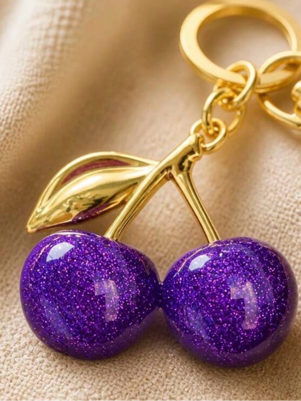 Purple & Gold Cherry Bag Charm - Picture 3 of 4